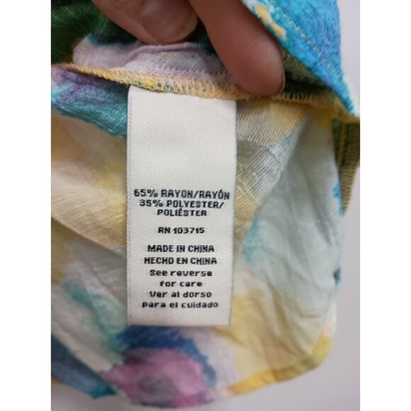 Zac & RAchel Womens Wearable Art Top Size 1X Multi Abstract Ruffle Short Sleeve - Picture 6 of 9